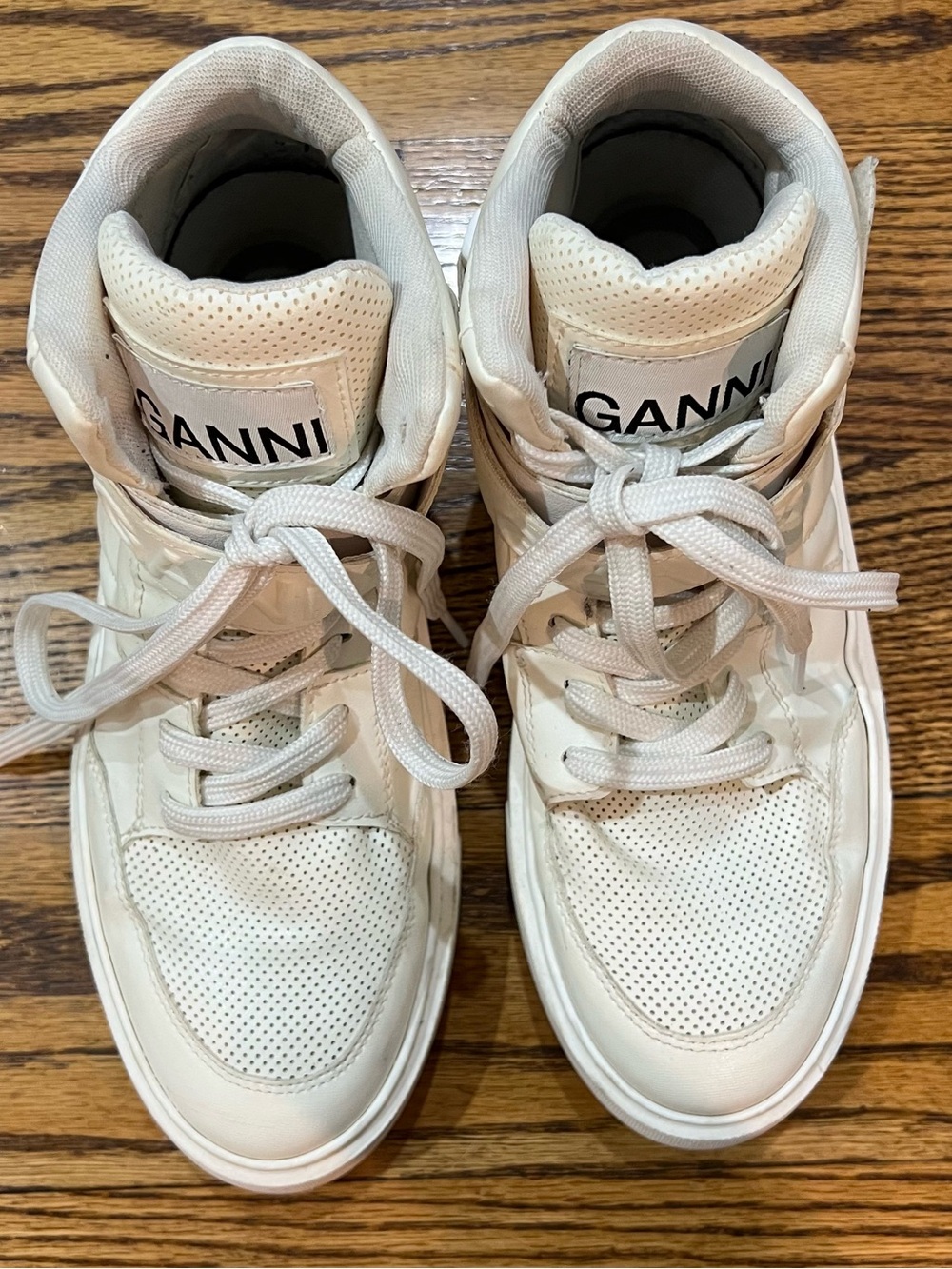 GANNI Women’s Sporty Mix High-Top Sneakers Sz 40 White/Egret Vegan Streetwear - Picture 13 of 16